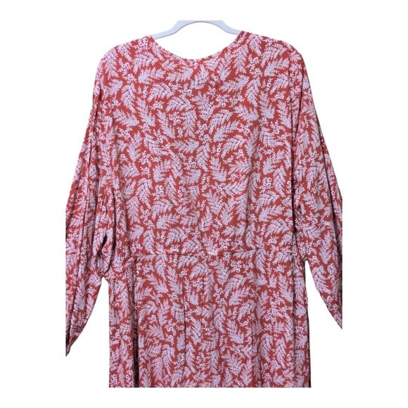 NWT Old Navy Waist-Defined Keyhole Dress rust white leaf print elastic waist XXL - Picture 8 of 9